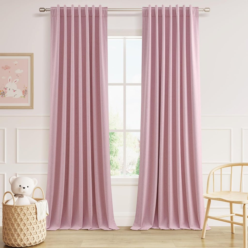 Guken 100% Blackout Curtains 102 Inch Length 2 Panels Set for Living Room Bedroom Back Tab Thermal Insulated Black Out Linen Drapes Room Da…