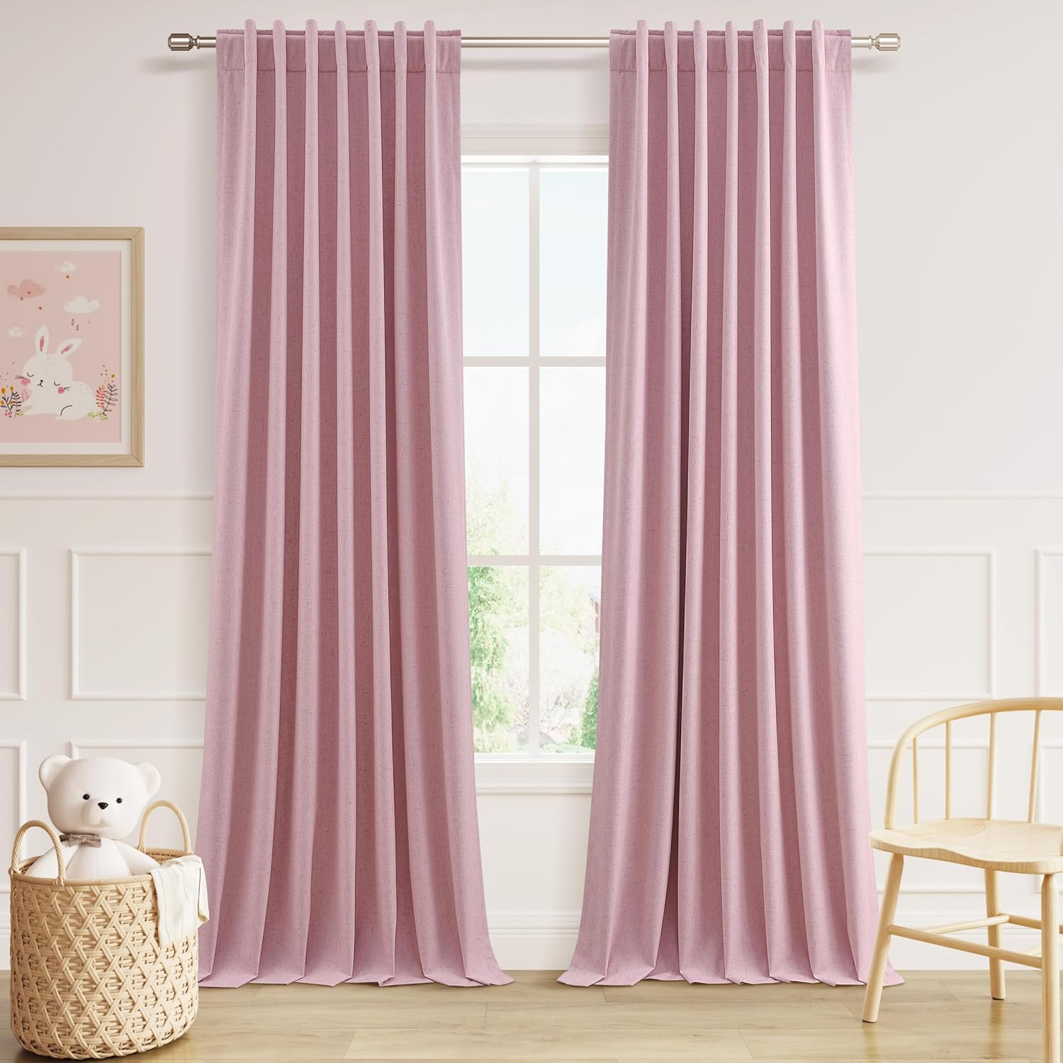Guken 100% Blackout Curtains 90 Inch Length 2 Panels Set for Living Room Bedroom Back Tab Thermal Insulated Black Out Linen Drapes Room Dar…