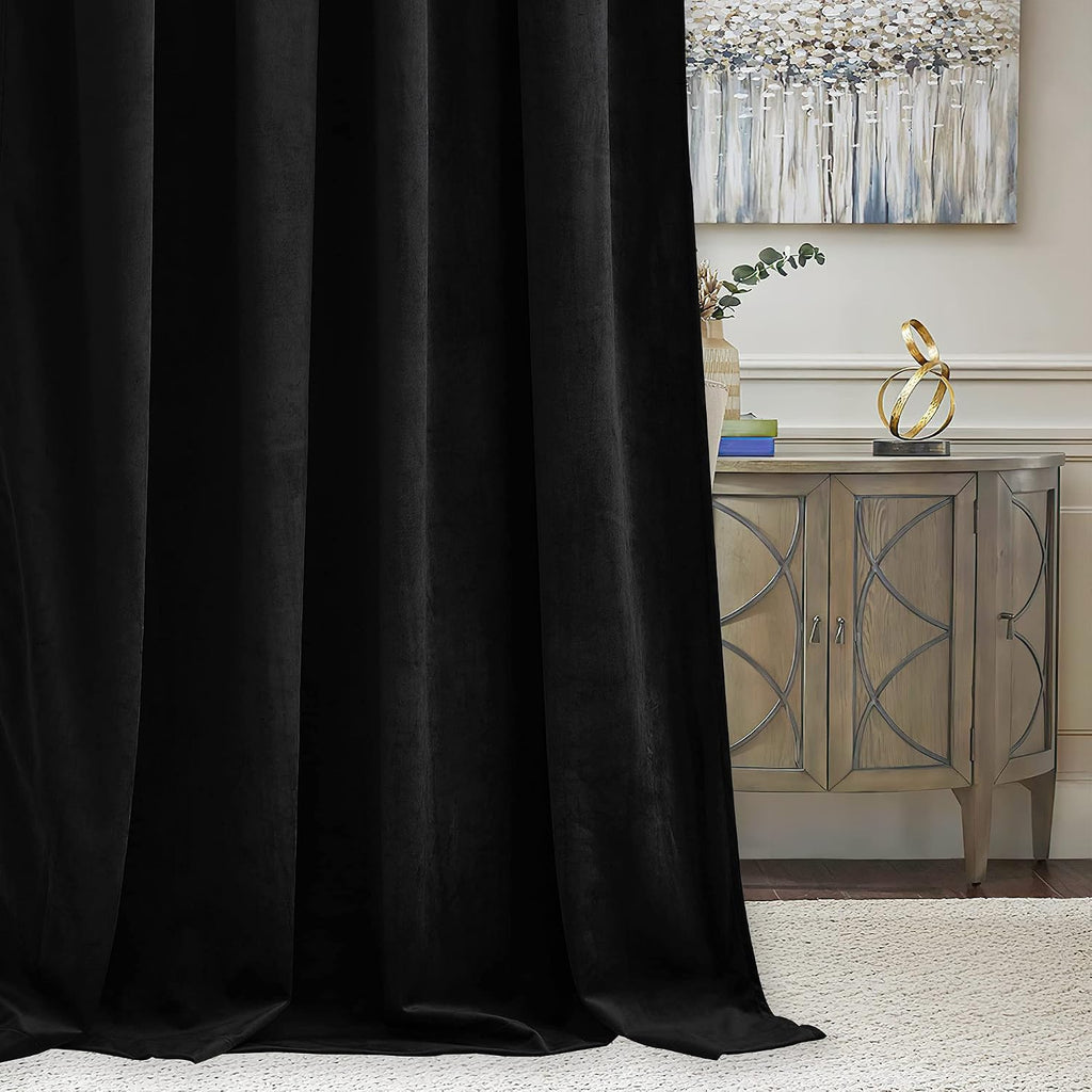 Rybhome RYB HOME Black Velvet Curtains 84 inches - Blackout Heavy Duty Curtains Soft Luxury Back Tap Window Covering Privacy Protection for…