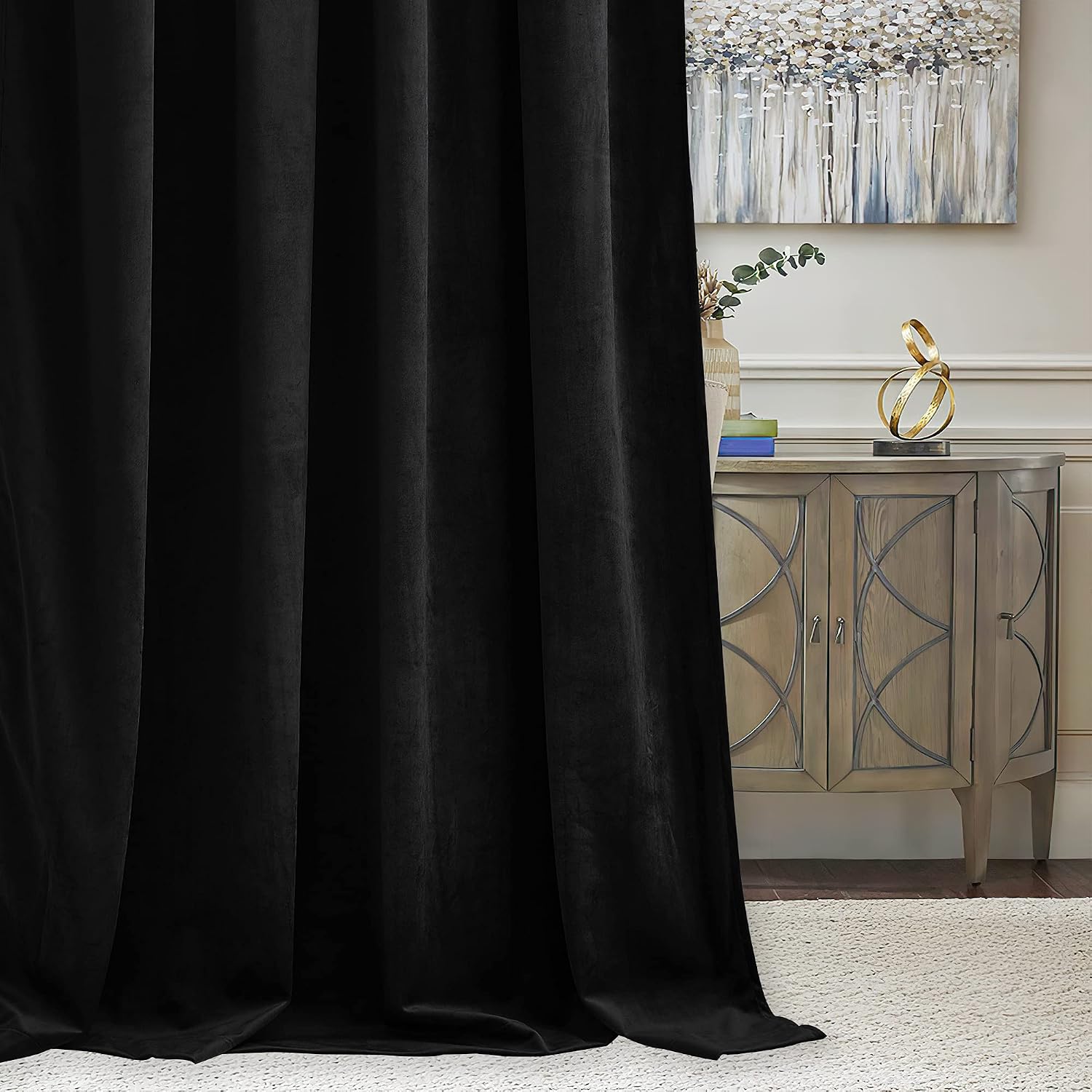 Rybhome RYB HOME Black Velvet Curtains 84 inches - Blackout Heavy Duty Curtains Soft Luxury Back Tap Window Covering Privacy Protection for…