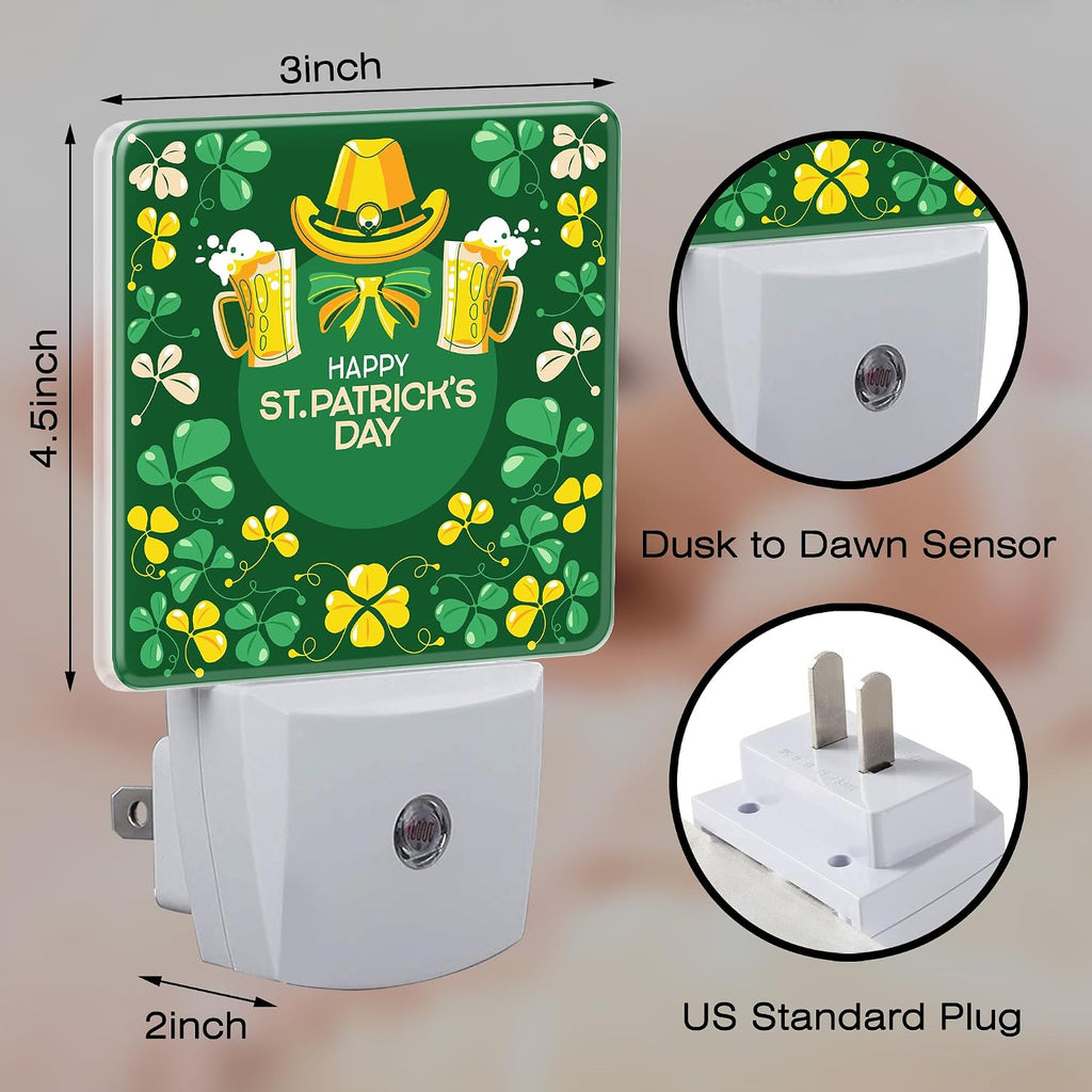Happy St. Patrick's Day Night Light for Kids, Green Shamrock Leprechaun and Rainbow Night Light Plug in with Dusk to Dawn Sensor, 0.5w…
