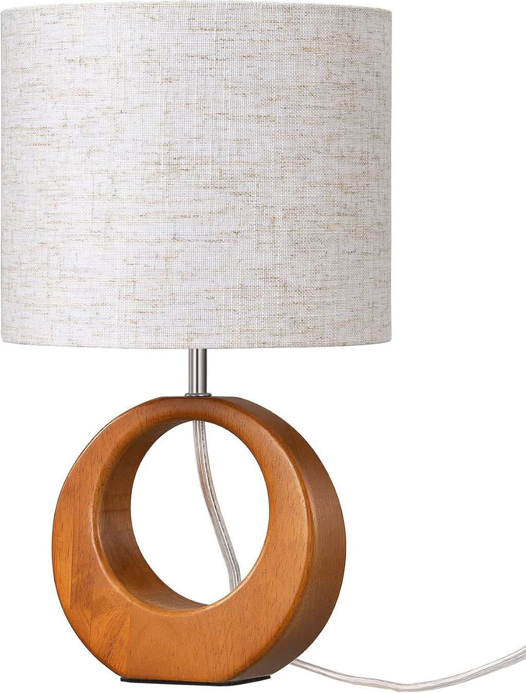EDISHINE Small Wood Table Lamp, 13.4" Nightstand Lamp with Beige Linen Lampshade, ON-Off Switch, E26 Base, Modern Bedside Lamp for Living…