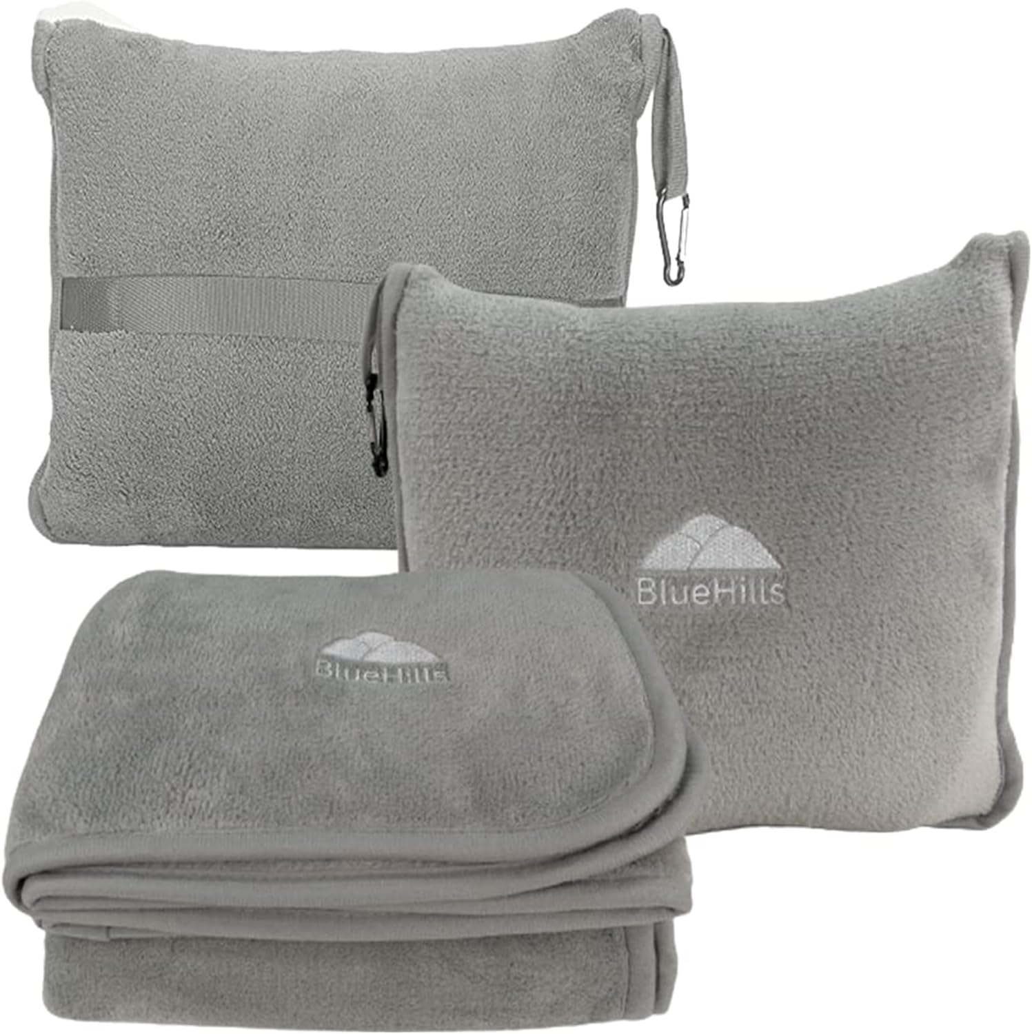 BlueHills Premium Soft Travel Blanket Pillow Airplane Flight Blanket Throw in Ultra-Soft Bag Pillow case Luggage Sleeve & Backpack Clip…