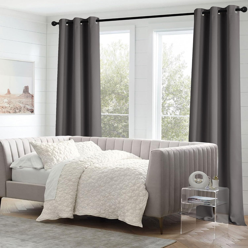 Nicetown Grey Blackout Curtains 63 inch Length for Bedroom, Grommet Top Room Darkening Thermal Window Treatments Solid Vertical Drapes for…