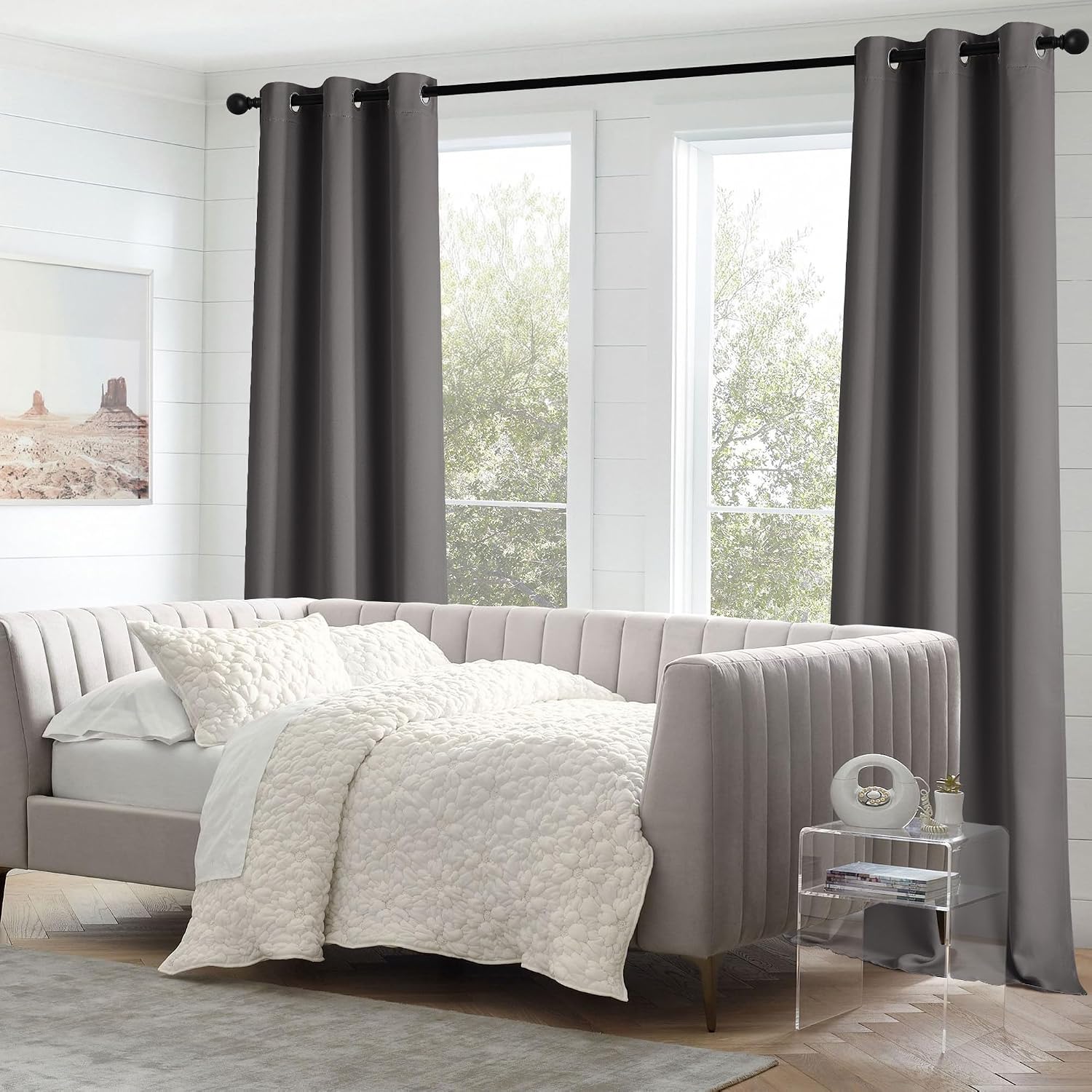 Nicetown Grey Blackout Curtains 63 inch Length for Bedroom, Grommet Top Room Darkening Thermal Window Treatments Solid Vertical Drapes for…