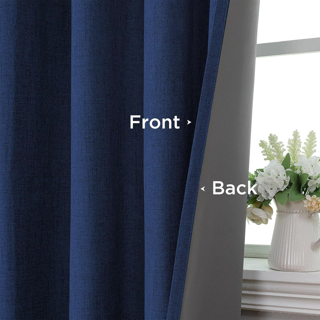 Cucraf 100% Blackout Curtains 96 inches Length 2 Panels Set, Room Darkening Linen Textured Curtain Grommet for Bedroom Living Room, Light B…