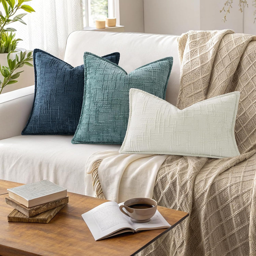 decorUhome Chenille Throw Pillow Covers 24x24 Set of 2, Soft Textured Slubby Modern Decorative Pillow Covers with Elegant Design for Couch,…