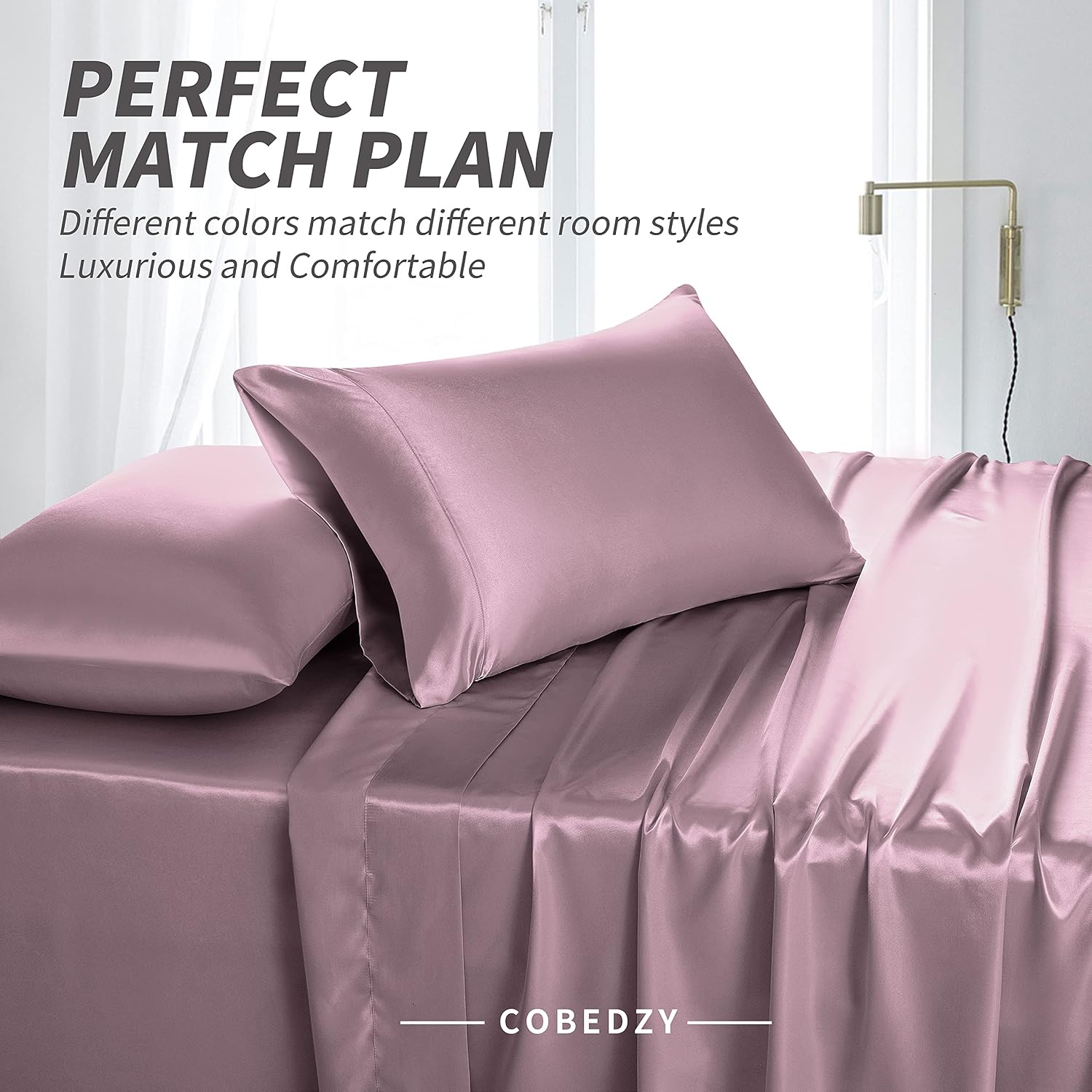 Cobedzy Satin Sheets Queen Size, 4 Pcs Silky Soft Satin Bed Sheets Queen Set with Deep Pockets, Extra Smooth & Luxurious Microfiber Sheet f…