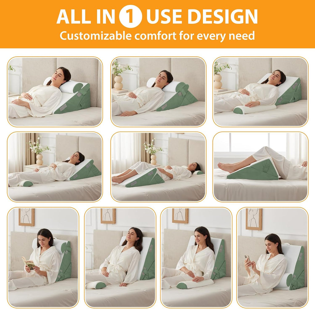 Ruqmuis 3PCS Wedge Pillow Set for After Surgery, Adjustable 9&12 Inch Bed Wedge Pillow for Sleeping, Incline Pillow Wedge for Headboard, Po…