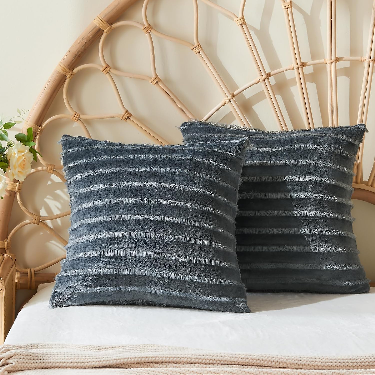 Bedelite Velvet Pillow Covers 18x18 with Zipper, 2 Pack Super Soft Square Pillow Covers for Bedroom, Sofa, Luxury Cozy Fleece Pillowcases f…