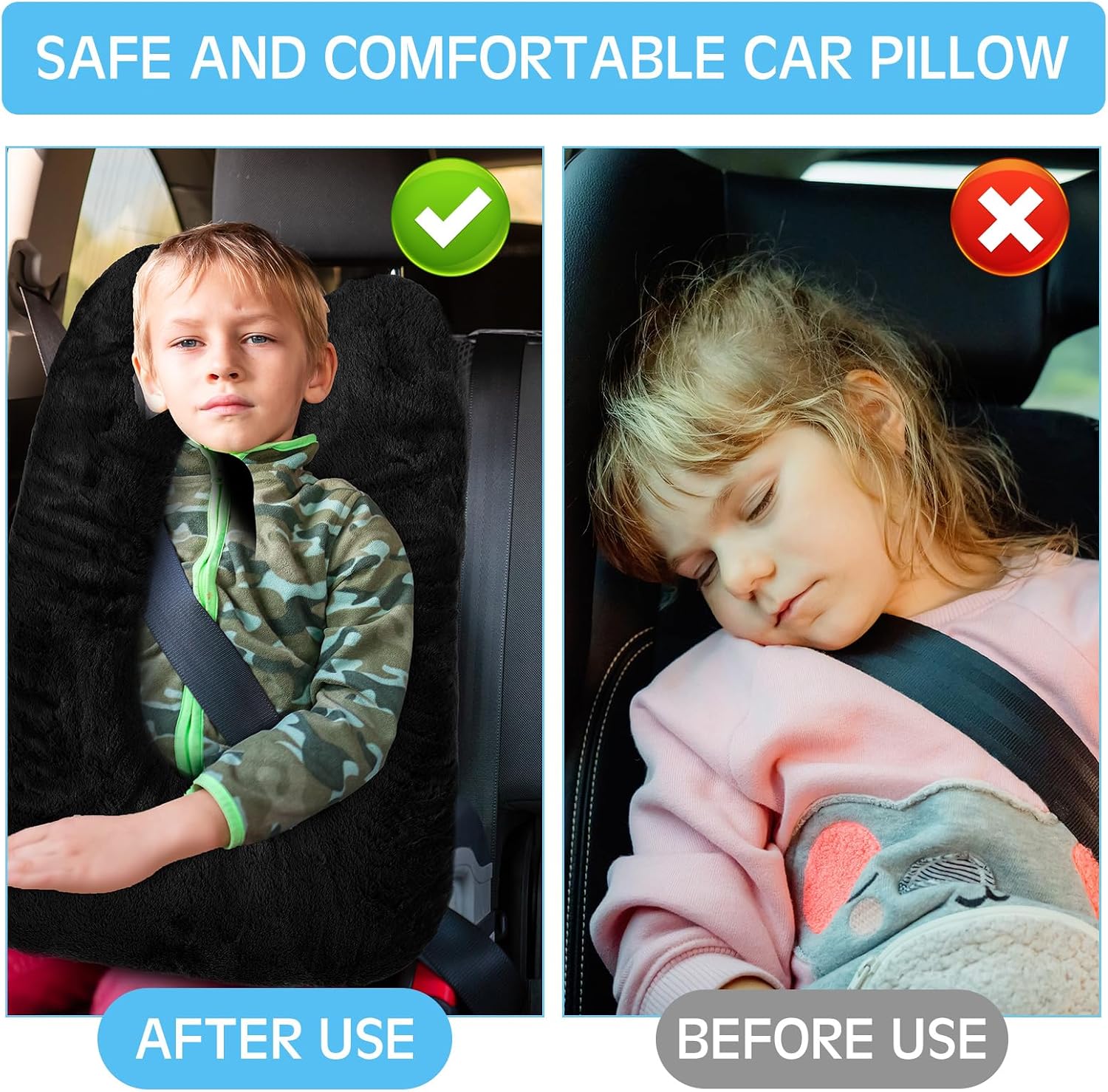 home Barydat 2 Pcs Car Travel Pillow for the Back Seat 28 x 18 in Sleeping Reading Pillows for Distance Travel Car Cushion for Kids Adults…
