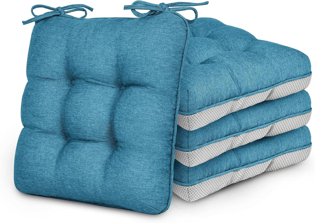 Love's cabin Memory Foam Chair Cushions Set of 4, 19"x19"x3.5" Indoor & Outdoor Seat Pads for Dining, Kitchen, Office, Patio Chairs - Blue
