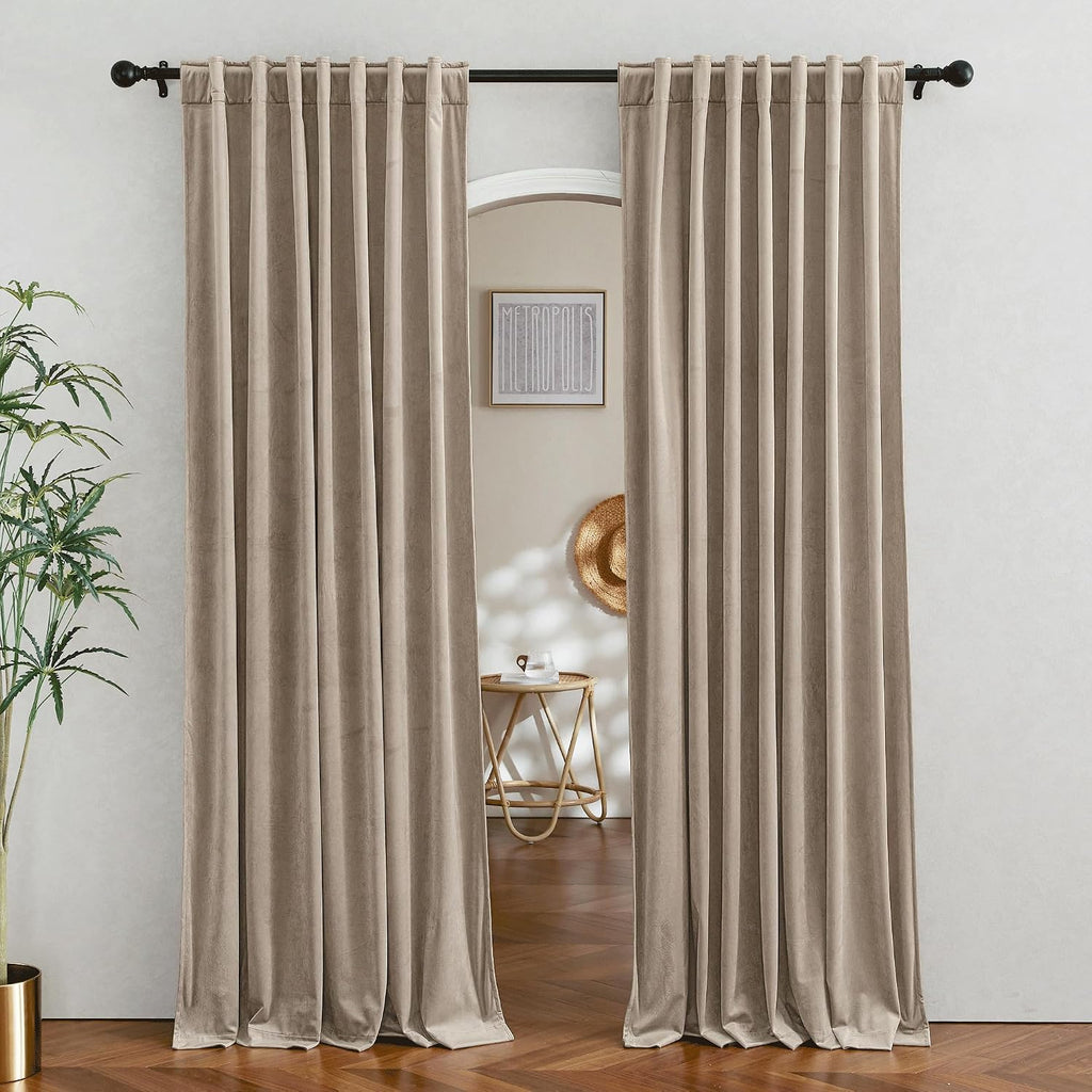 Rybhome RYB HOME Camel Beige Velvet Curtains for Bedroom Living Room, Thermal Insulated Privacy UV Heat Blocking Luxurious Soft Rod Pocket…