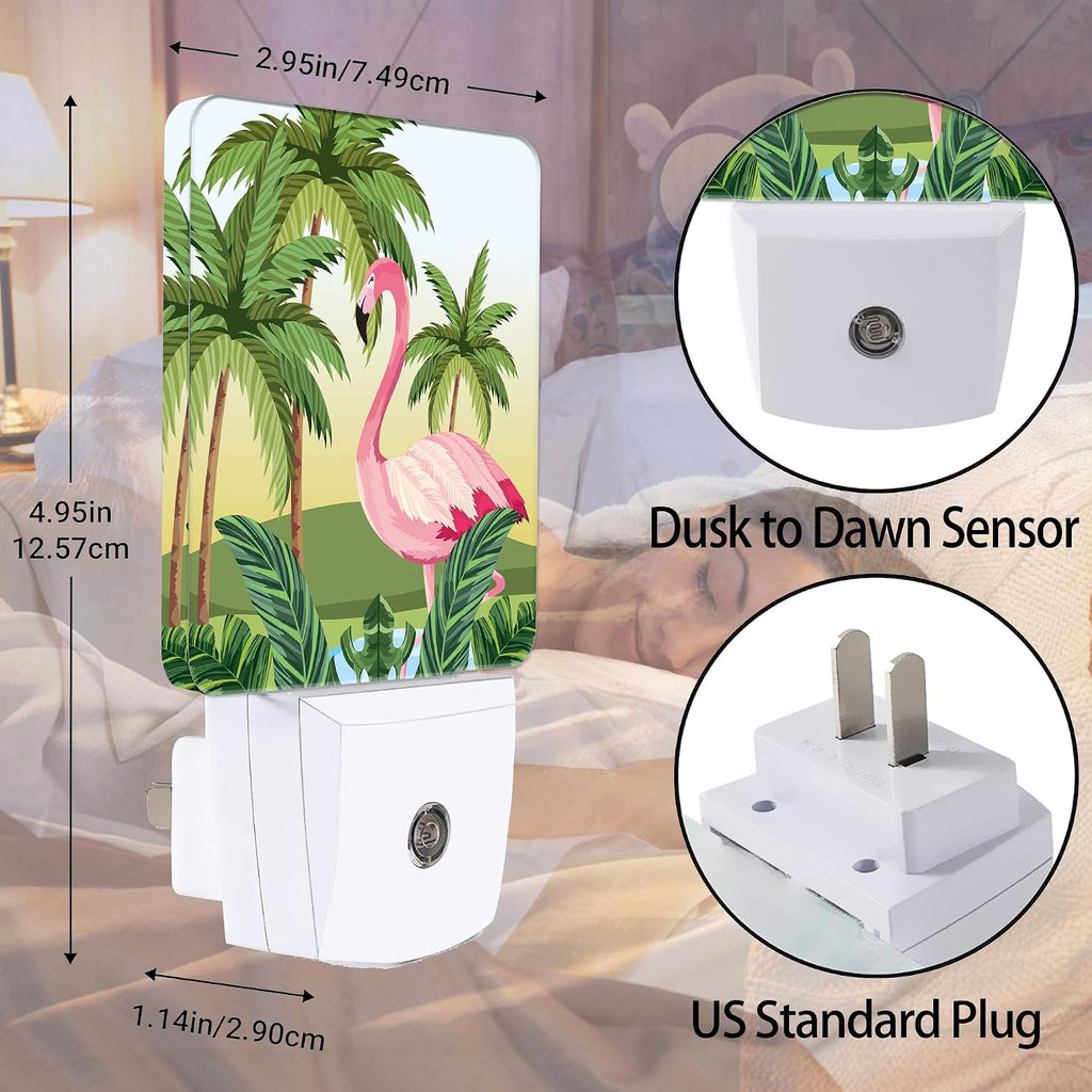 Tropical Flamingo Cartoon Night Light, Dusk to Dawn Smart Sensor Nightlight for Bedroom Bathroom Kitchen Hallway Stairs Hallway, Plug-in…