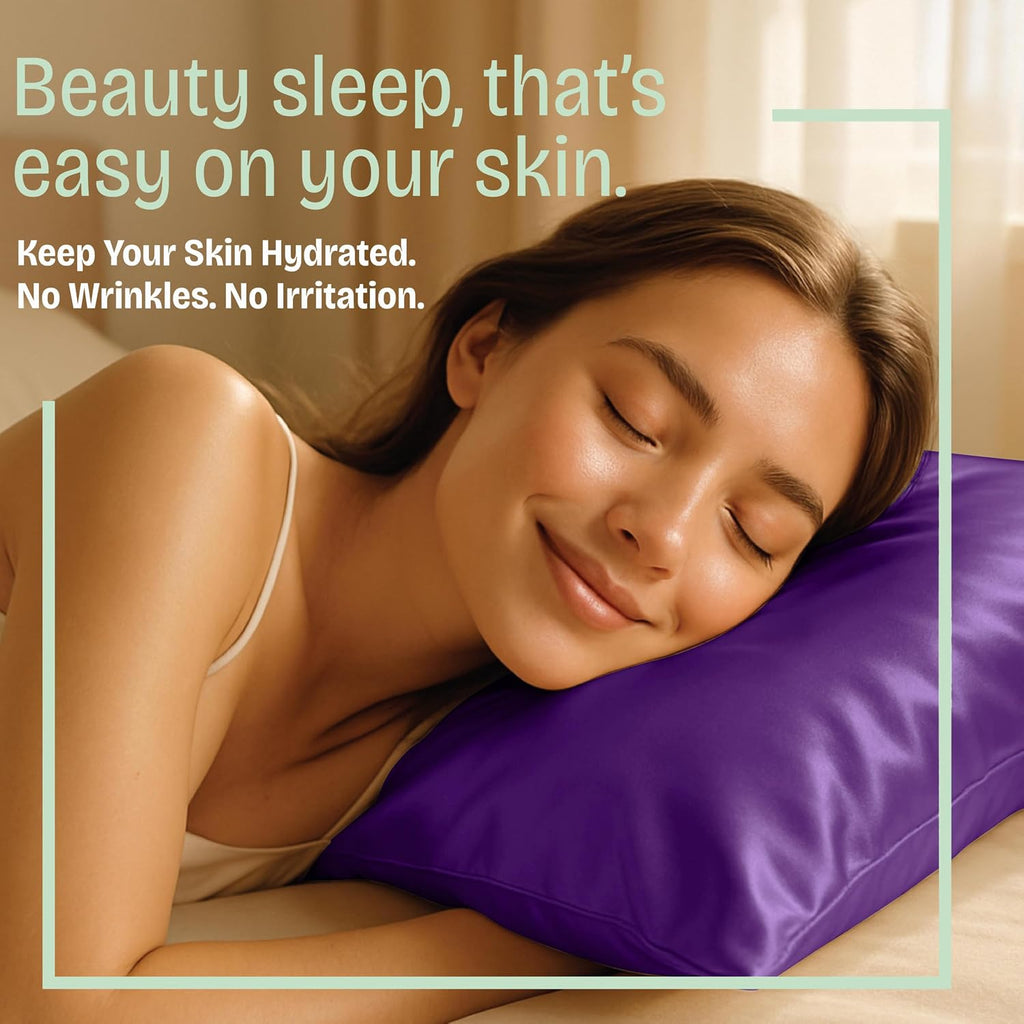 Blissford Purple Satin Pillowcase with Zipper, for Hair and fabric comfort, Feels Soft and Cool Like a Silk Pillowcase, Satin Pillow…