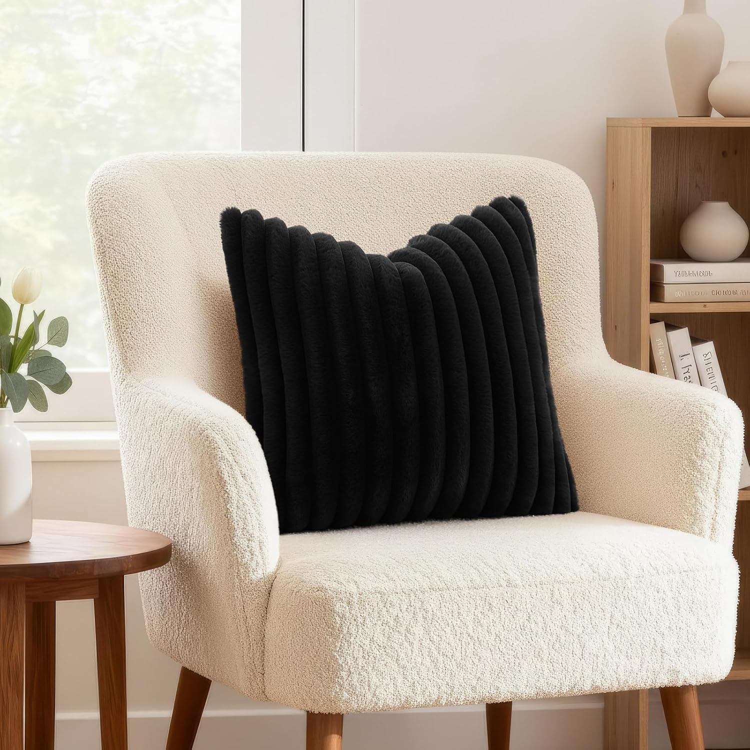 decorUhome Cozy Faux Fur Throw Pillow Covers 22x22 Set of 2 Decorative Soft Plush Striped Modern Farmhouse Boho Couch Euro Sham Pillow Case…