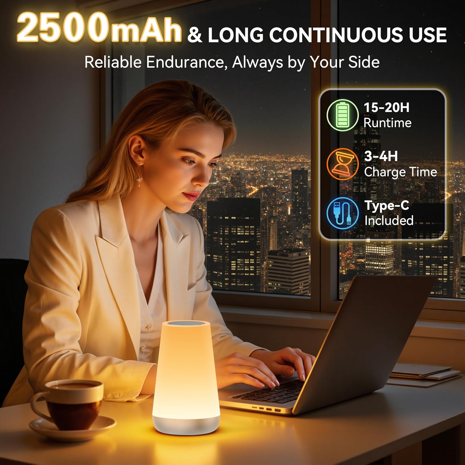 Auxmir Rechargeable LED Night Light, Touch & Remote Control Bedside Lamp with 13 Colors, 5 Brightness Levels, Portable Table Lamp for…