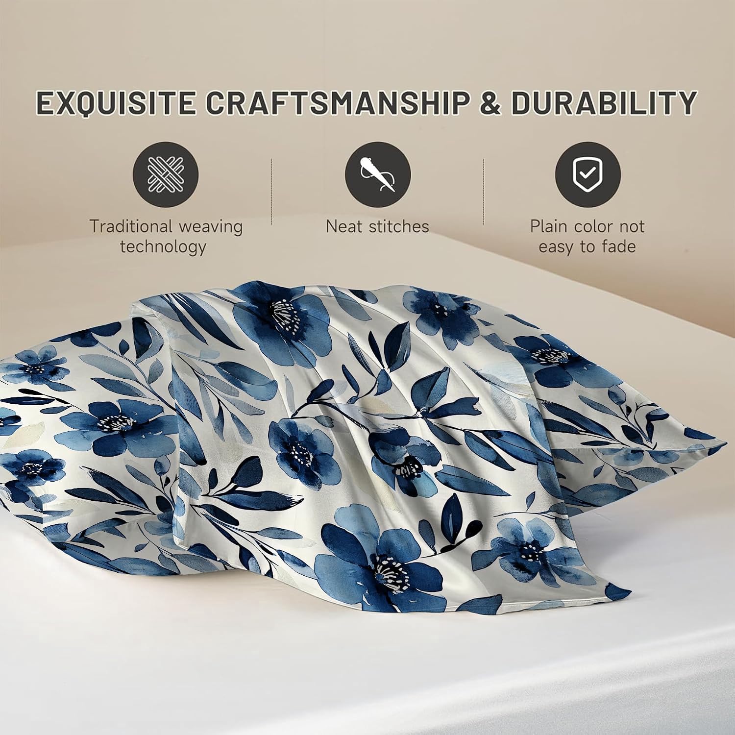 Satin Pillowcase for Hair and Skin Watercolor Blue Flowers and Leaves Super Soft and Cooling Similar to Silk Pillow Case 1 Pack with…