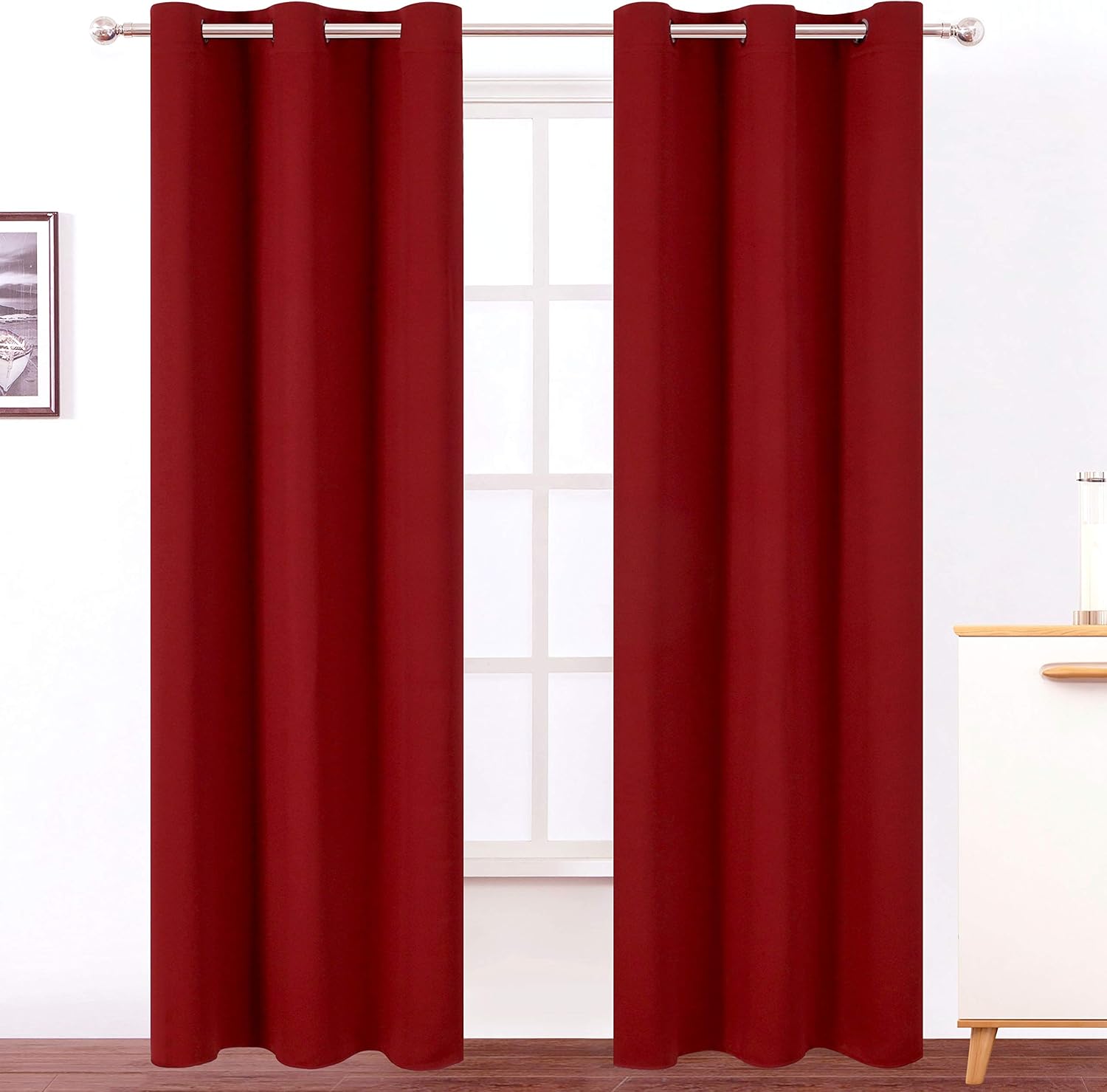 Lemomo Red Thermal Blackout Curtains/38 x 84 Inch/Set of 2 Panels Room Darkening Curtains for Bedroom 84 Inch Red