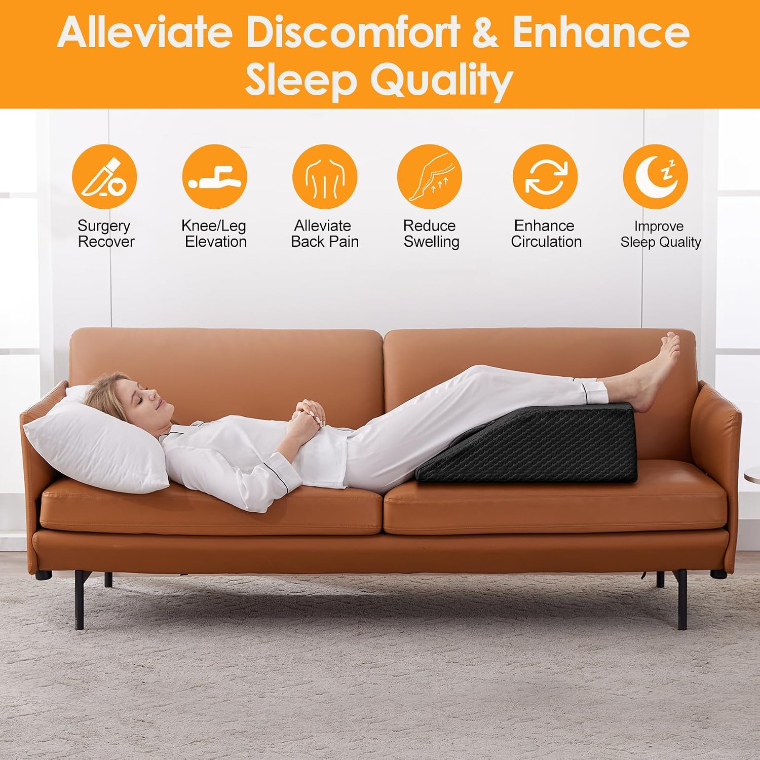 Ruqmuis Leg Elevation Pillow for After Surgery, 10inch Foam Leg Elevating Pillow for Swelling and Blood Circulation, Leg Wedge Pillow for S…