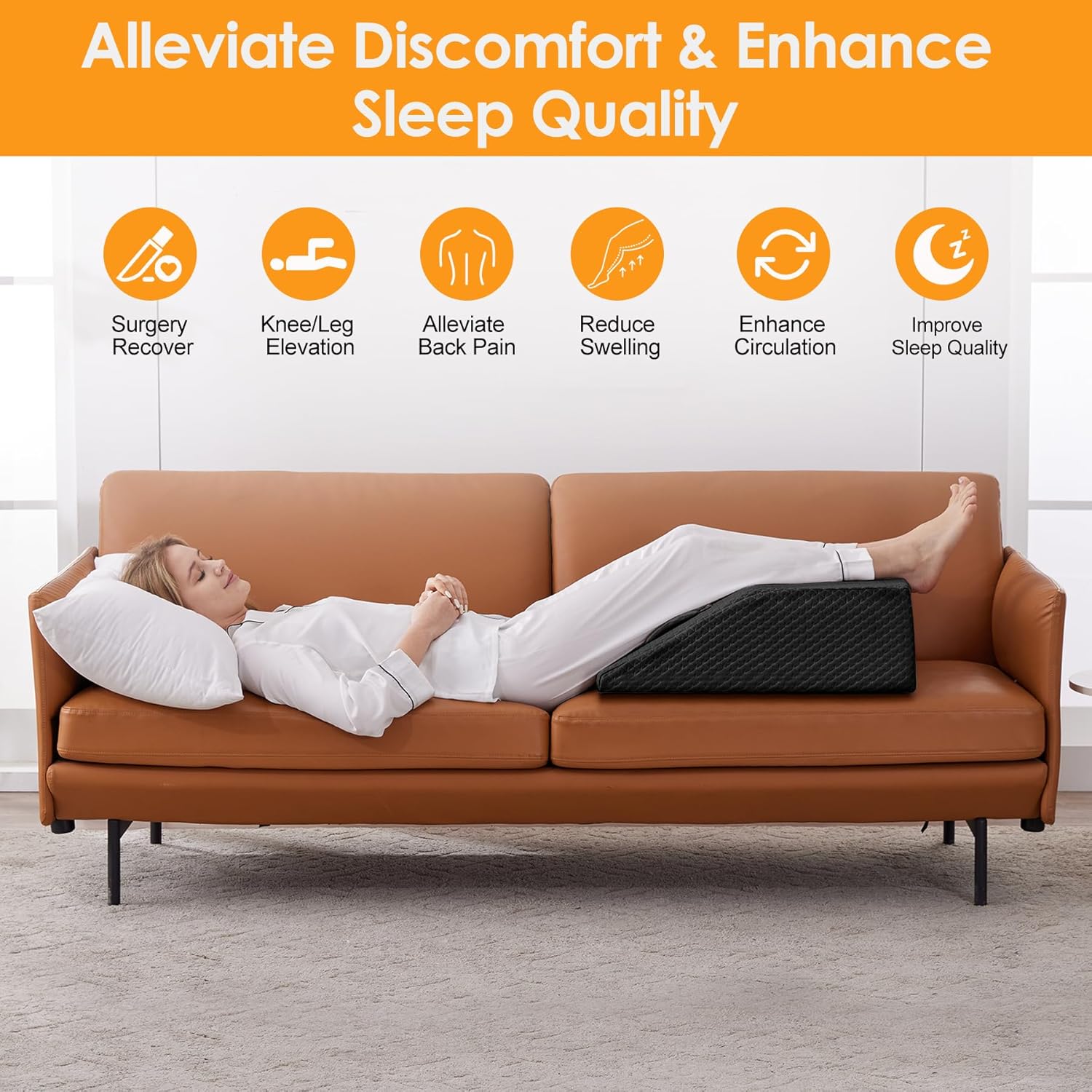 Ruqmuis Leg Elevation Pillow for After Surgery, 8inch Foam Leg Elevating Pillow for Swelling and Blood Circulation, Leg Wedge Pillow for Sl…