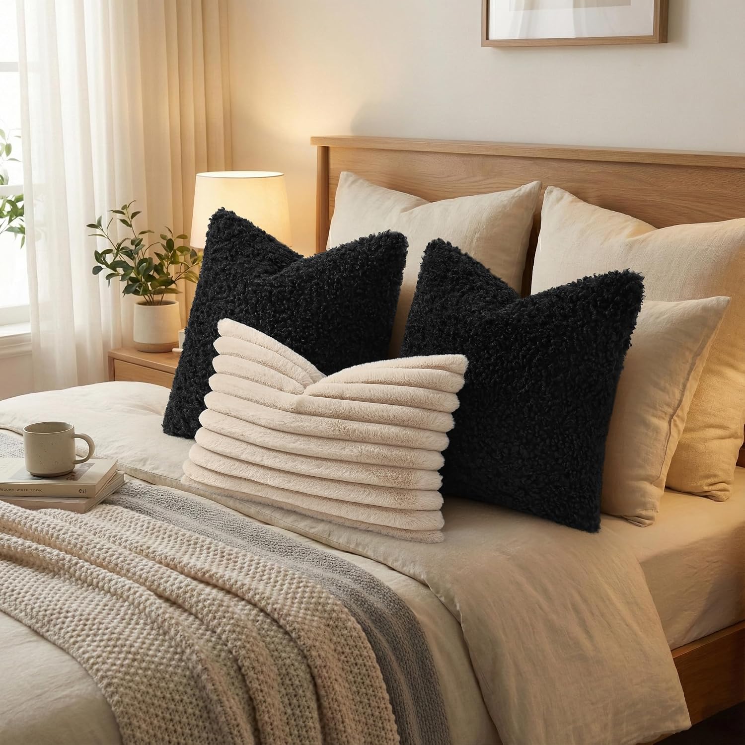 decorUhome Pack of 2 Throw Pillow Covers 18x18 Inch, Faux Fur Decorative Sherpa Pillow Covers Fuzzy Accent Soft Sheepskin Fleece Pillow Cas…