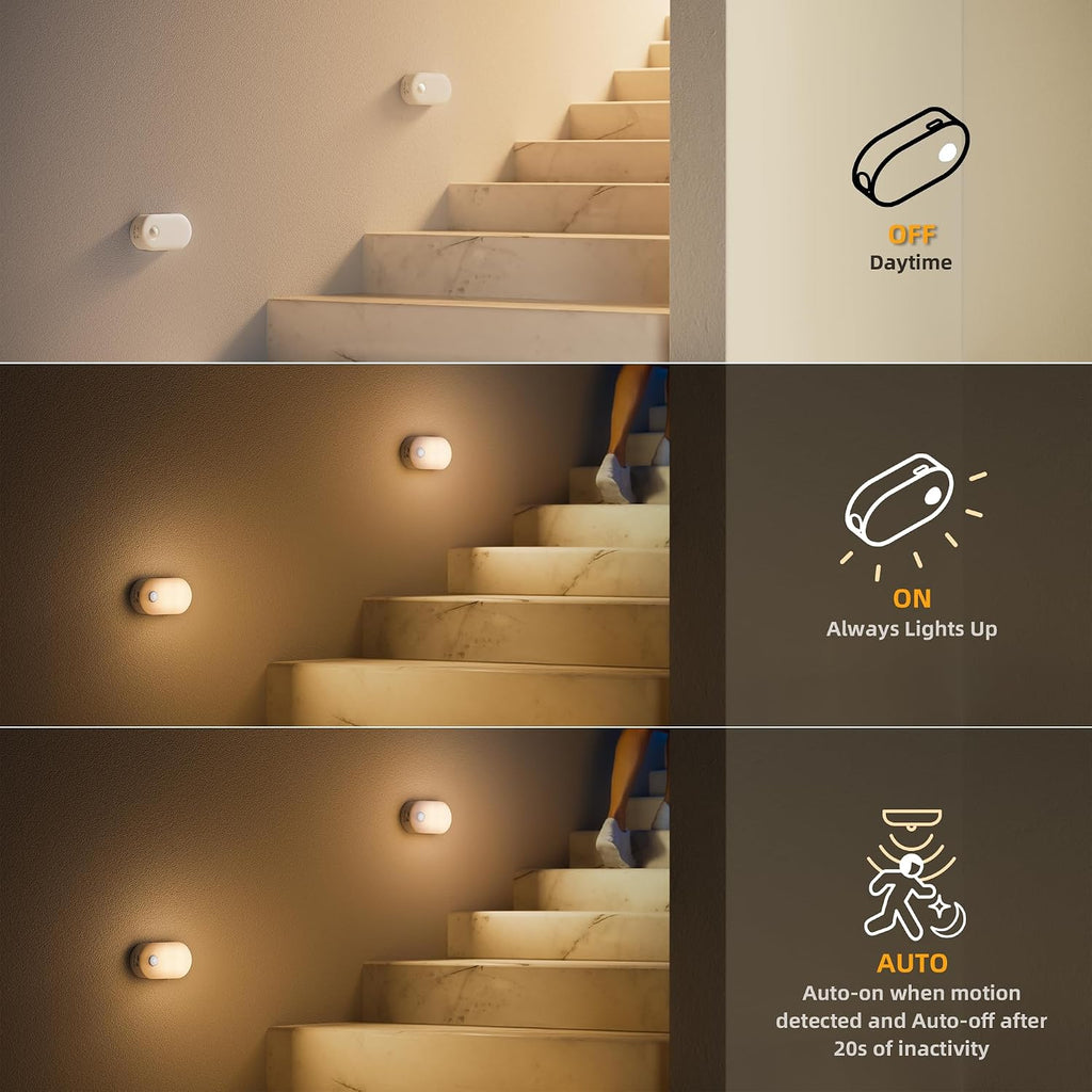 Lyridz Rechargeable Battery Night Light with Motion Sensor, Portable Mini Warm White LED Stick-on Closet Light, Adjustable Brightness for B…