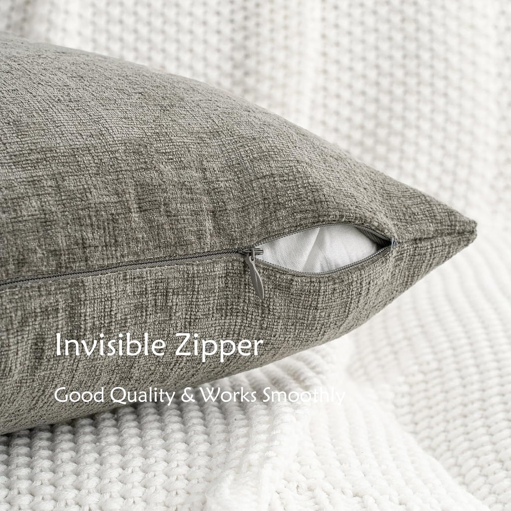 Hwy50 HWY 50 Dark Gray Couch Pillow Covers 18x18 Inch Pack of 2, Soft Chenille Decorative Throw Pillow Cases Farmhouse for Sofa Living Room…