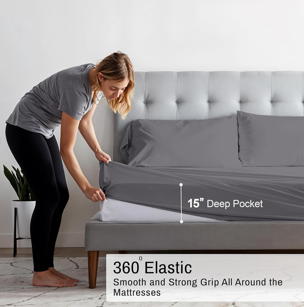 Ruvanti 100% Cotton Organic Percale Sheets Full Size – Crisp Cooling Bed Sheets for Hot Sleepers, Deep Pocket 15”, Soft Peach Finish, Breat…