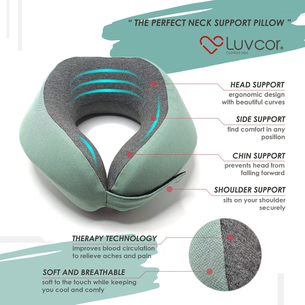 Premium Quality Memory Foam Travel Neck Pillow Bundle - Best Ergonomic Pillow for Airplane Travel, car Ride, Sleeping. Comes with Eye…
