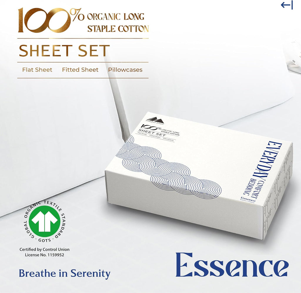 Mayfair Linen 100% Organic Cotton Printed Sheets Twin Size - Percale Weave Cotton Twin Size Sheet Set (4 PC, Floral Ivory), Soft & Crisp…