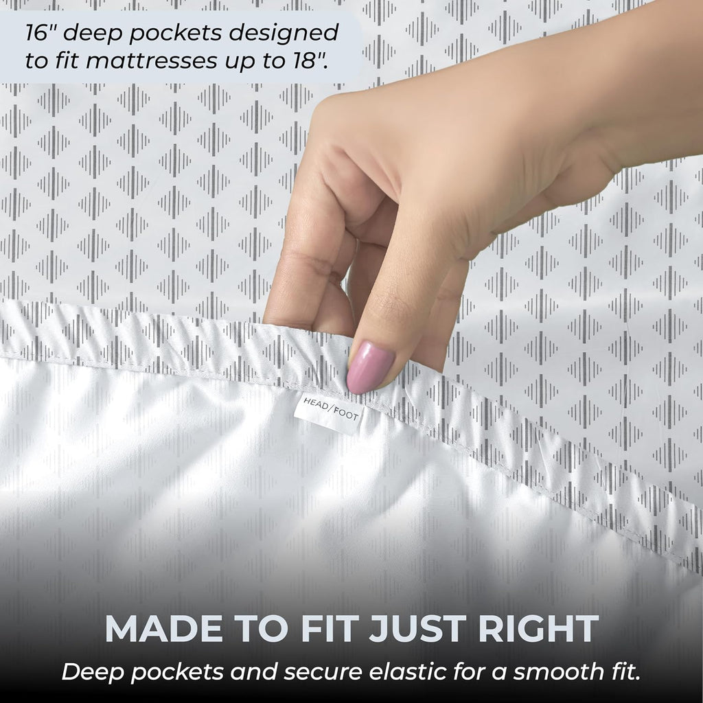 Twin Fitted Sheet with 18" Deep Pockets, No Flat - Percale Weave Natural - Breathable 100% Cotton Printed Bedding, 1 Fitted Sheet + 1…
