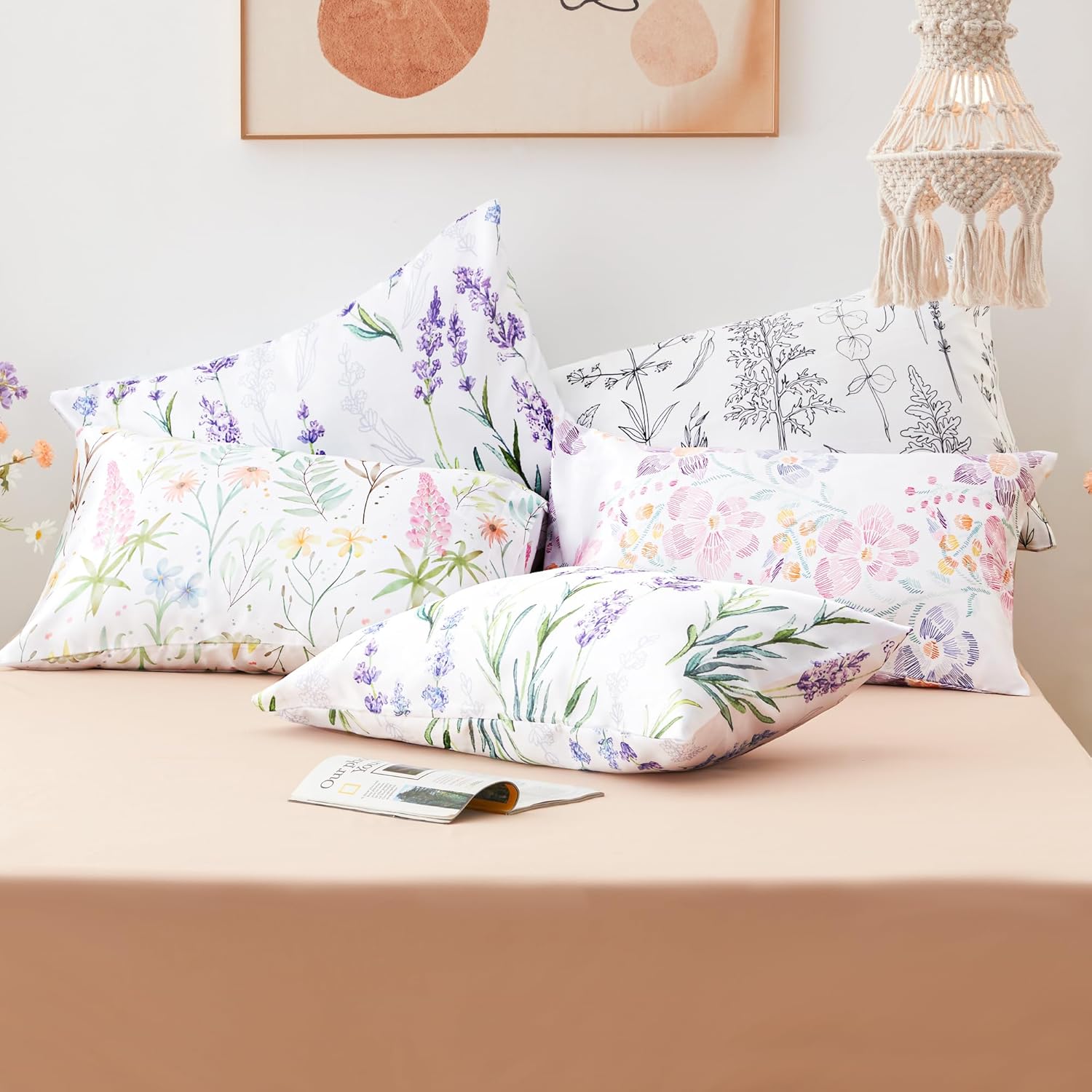 Satin Pillowcase 2 Pack - Multicolor Printed Silk Pillowcase for Hair and Skin 20x30 inches - Satin Pillow Cases Set of 2 with Envelope…