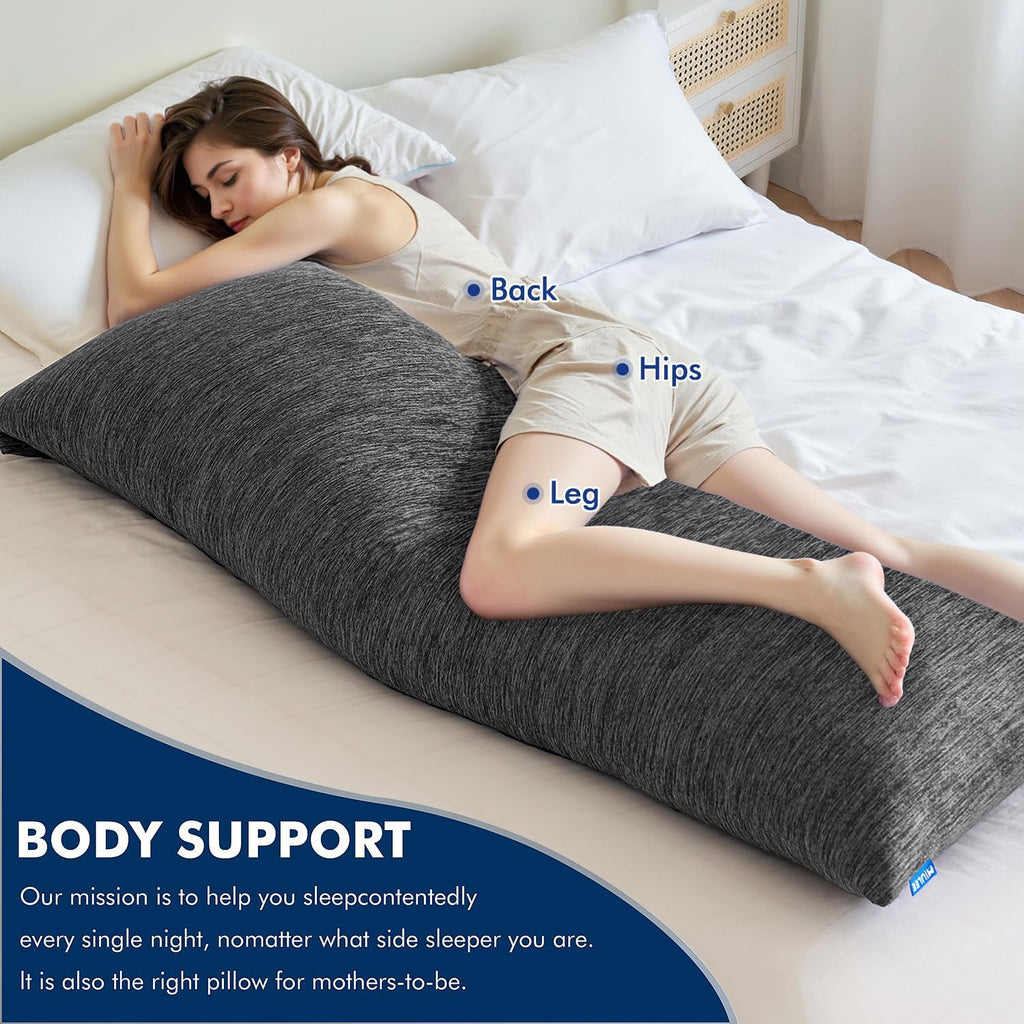 MIULEE Body Pillow for Adults Long Body Pillow for Side Sleeper Memory Foam Cooling Bed Full for Back/Stomach/Side Sleeping 20x54 Inch Black