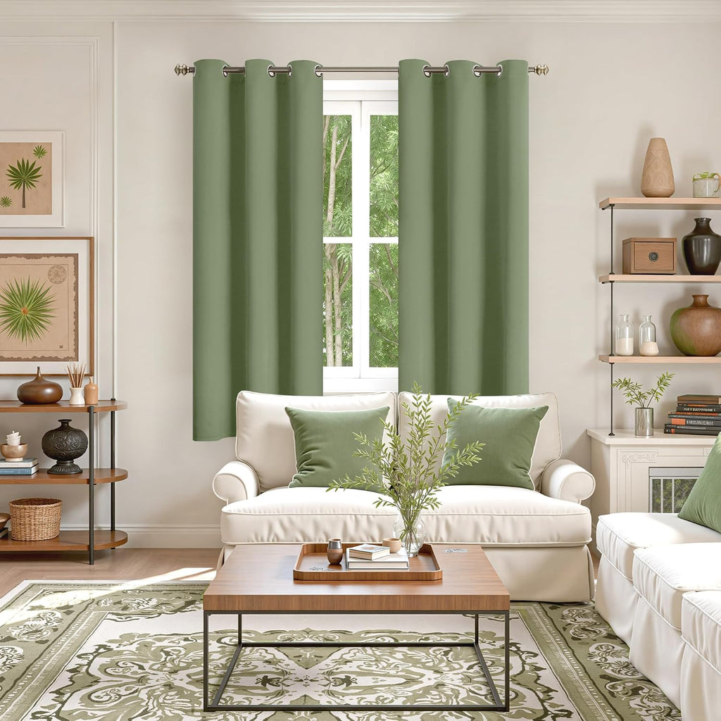 YoungsTex Olive Green Blackout Curtains 68 Inches Length - Thermal Insulated with Grommet Room Darkening Window Drapes for Living Room Bedr…
