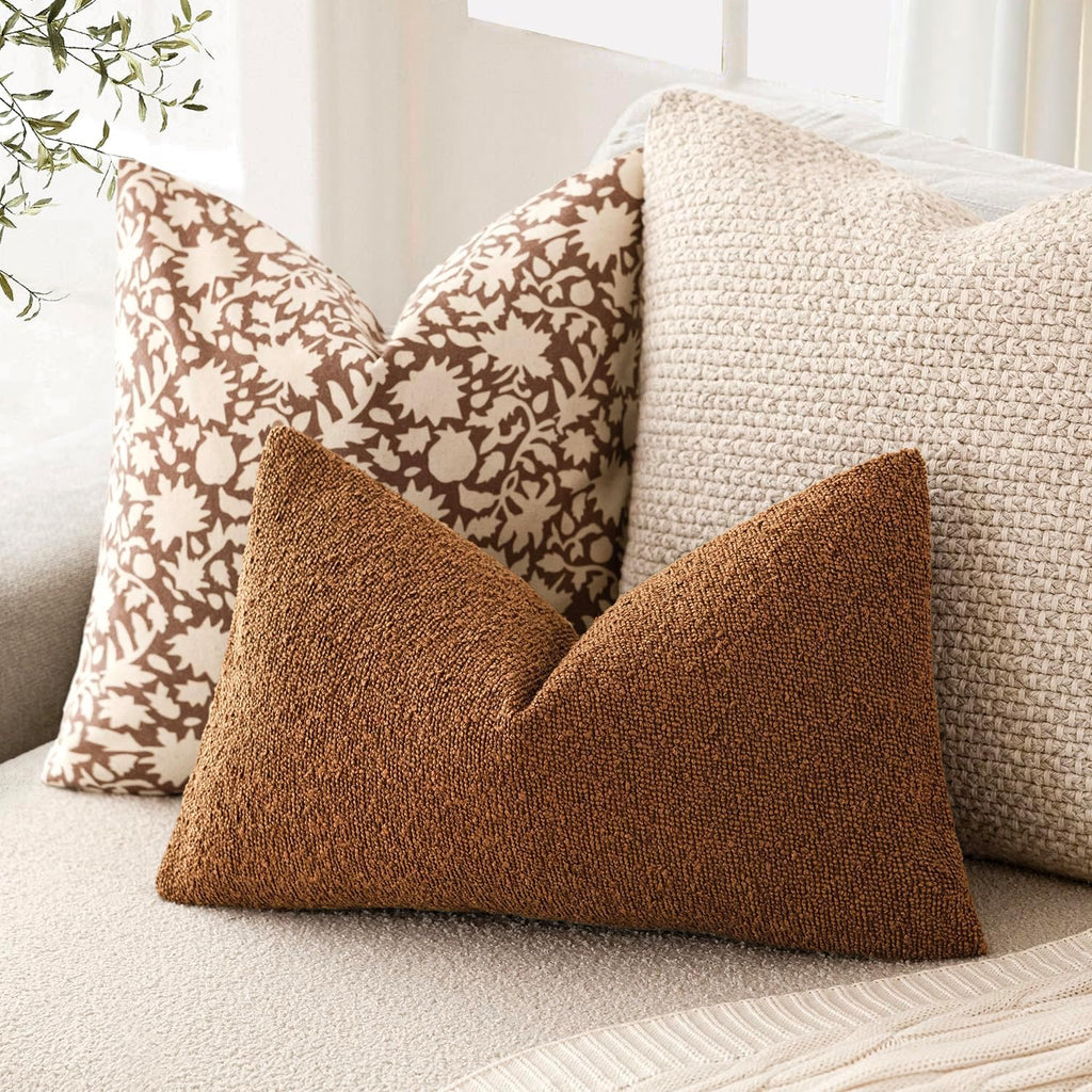 Foindtower Decorative Textured Boucle Throw Pillow Covers Accent Solid Lumbar Pillow Cases Neutral Soft Cozy Couch Cushion Case for Chair…