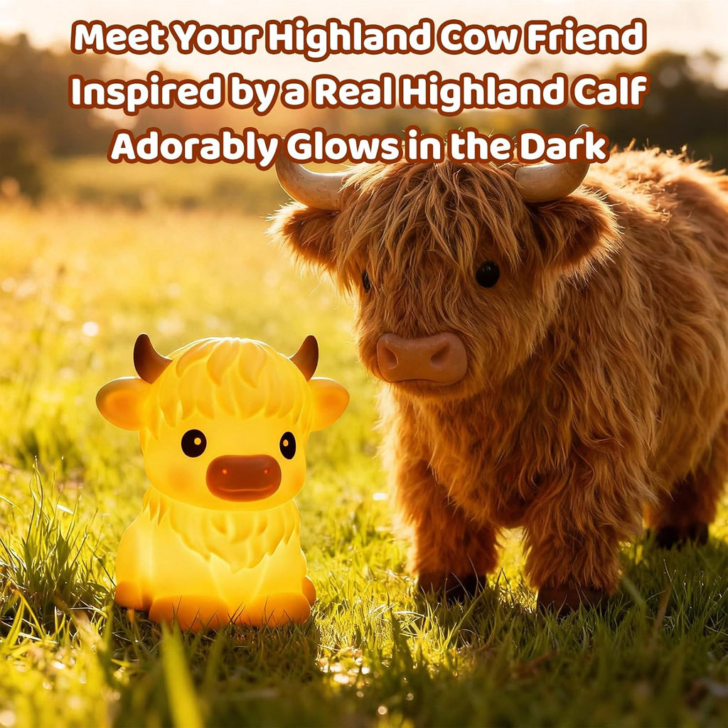 BPA-Free Silicone丨Huggwaii Highland Cow Night Light for Kids, Dimmable Squishy Night Light Touch Cow Lamp, Highland Cow Gifts for…