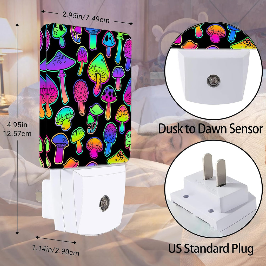 Bright Psychedelic Colors Mushrooms Night Light Plug in Wall Lamp Smart Dusk to Dawn Sensor for Home Decorative, Kids Room Bedroom…