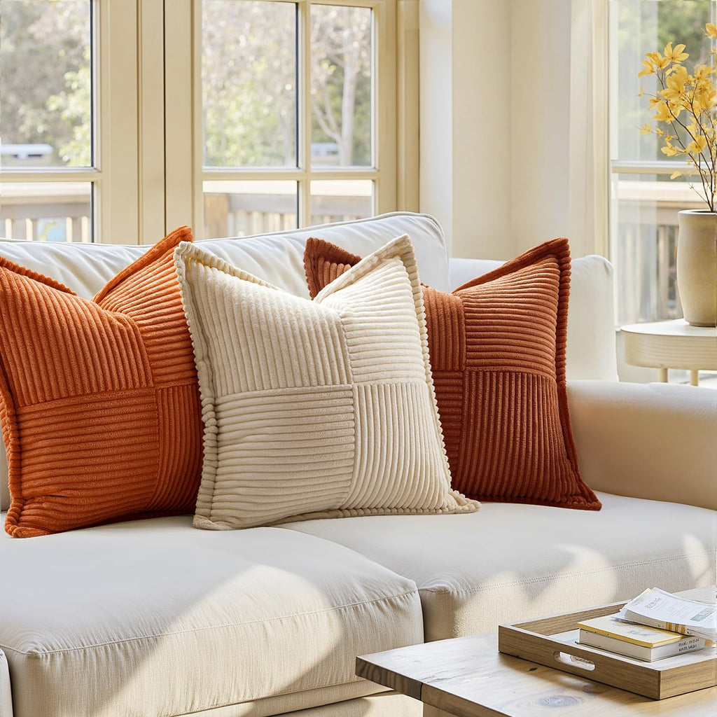 MIULEE Dark Rust Decorative Throw Pillow Covers for Couch Bed Livingroom 20x20 Inch Set of 2 Boho Accent Throw Pllows Broadside Striped…