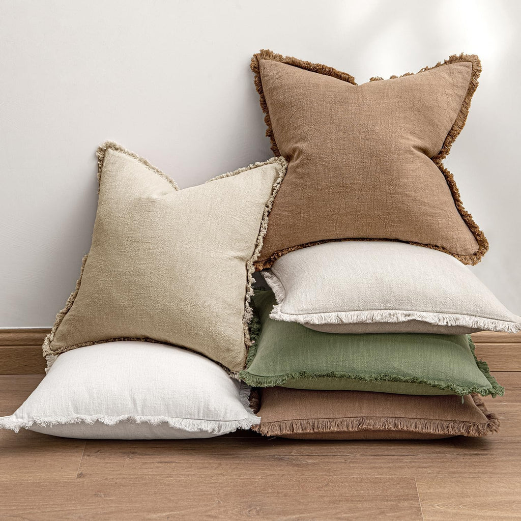 Anroduo Set of 2 Decorative Throw Pillow Covers 16×16 Inch Soft Linen Fringe Farmhouse Boho Vintage Cushion Covers with Tassels Accent Pill…