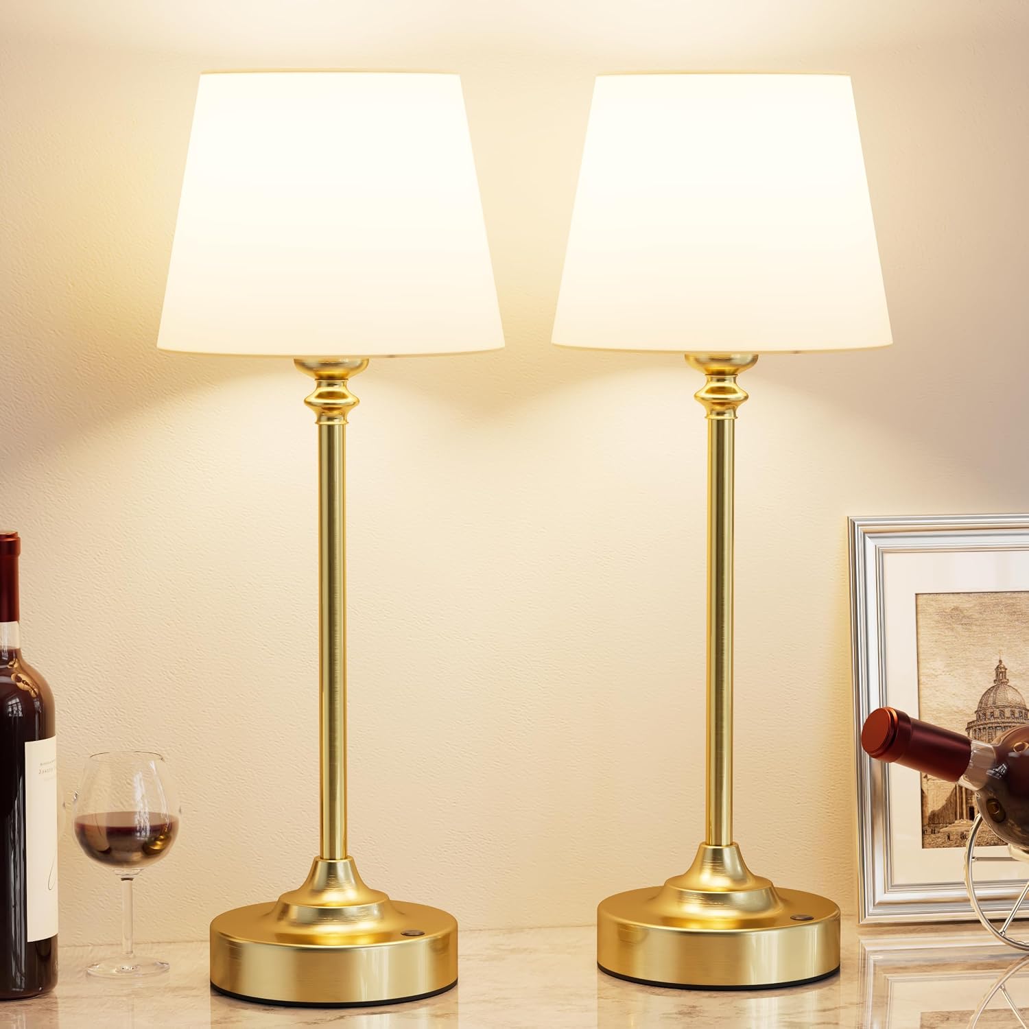 Kakanuo Cordless Table Lamps Rechargeable Set - 2 Pack Gold 4000mAH Battery Operated Lamps for Decor, 3000K Stepless Dimming Touch…