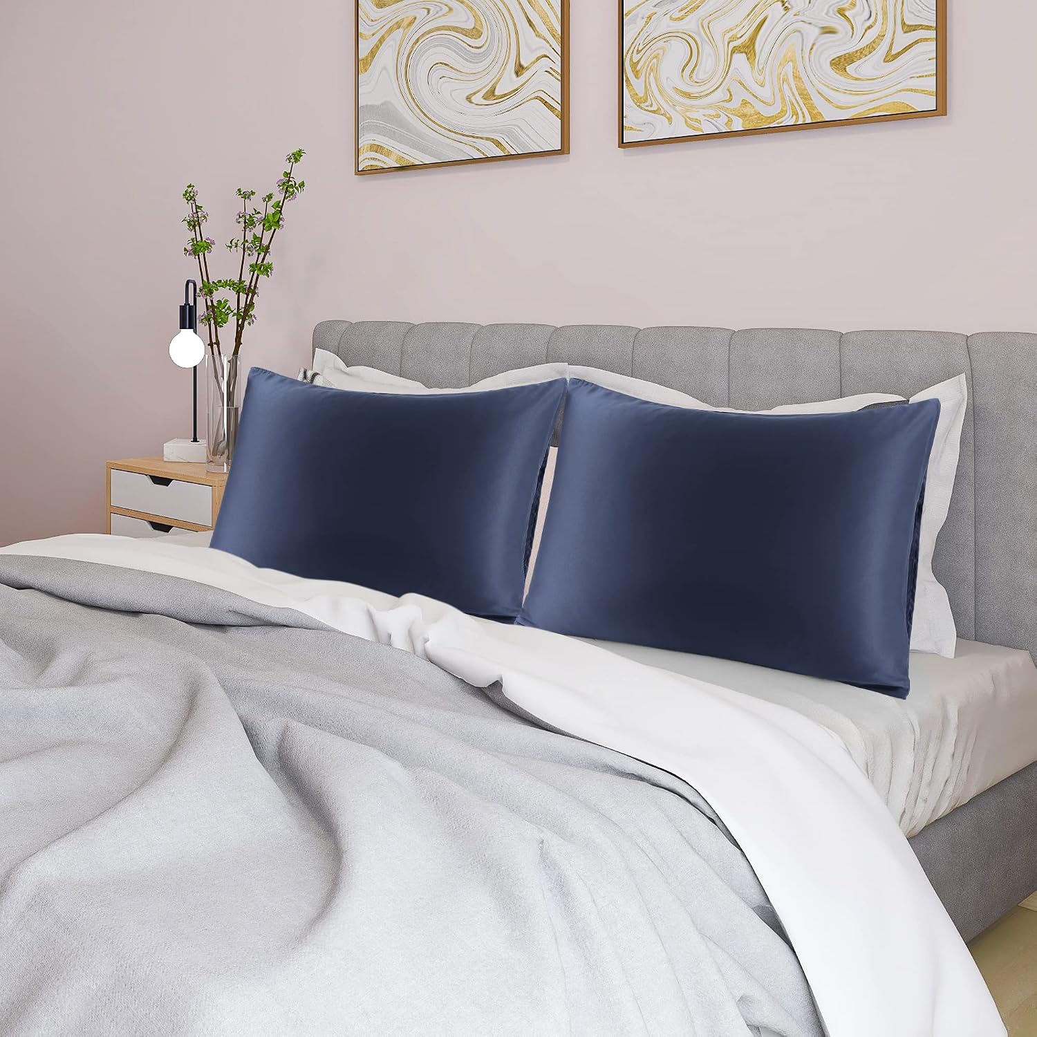 uxcell 2 Pack Silk Satin Pillowcase for Hair and Skin, Cool, Silky, Soft Breathable Pillow Cases Queen Size 20x30 Inch Sateen Pillowcase Na…