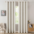Miulee Linen Texture Curtains for Bedroom Solid 100% Blackout Thermal Insulated Linen Beige Curtains Grommet Room Darkening Drapes for Livi…