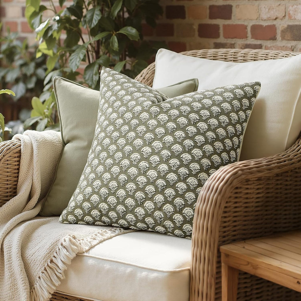 MIULEE Set of 2 Decorative Floral Pillow Covers Neutral Vintage Throw Pillows Block Print Boho Farmhouse Cushion Covers for Modern Spring…