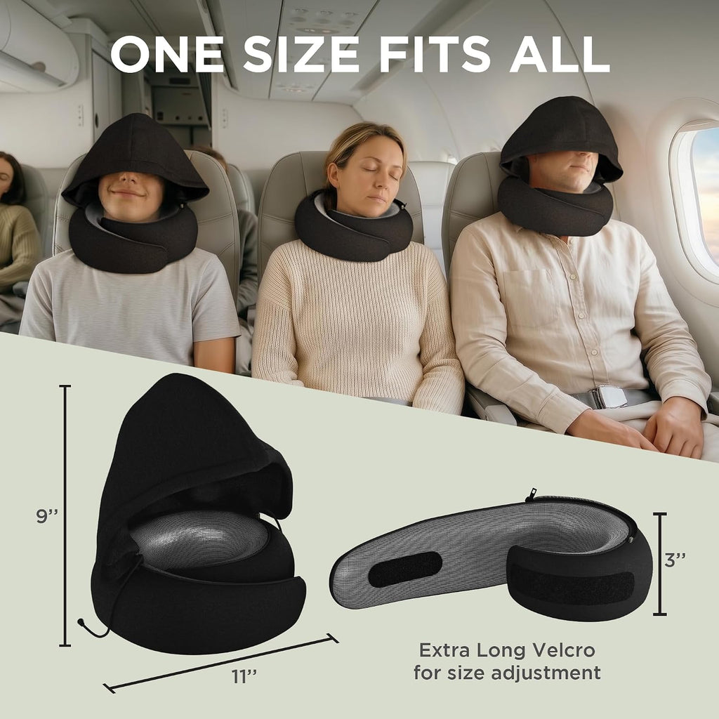 Dot&Dot Travel Pillow Neck Pillow with Hood for Airplane Sleeping, Memory Foam Pillow with Chin Support, Detachable Hoodie, Washable…