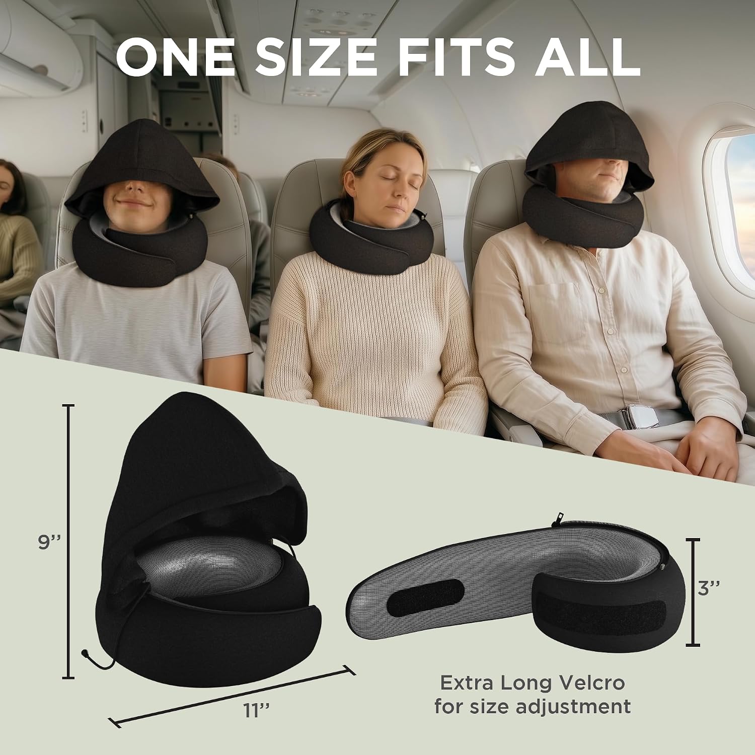 Dot&Dot Travel Pillow Neck Pillow with Hood for Airplane Sleeping, Memory Foam Pillow with Chin Support, Detachable Hoodie, Washable…