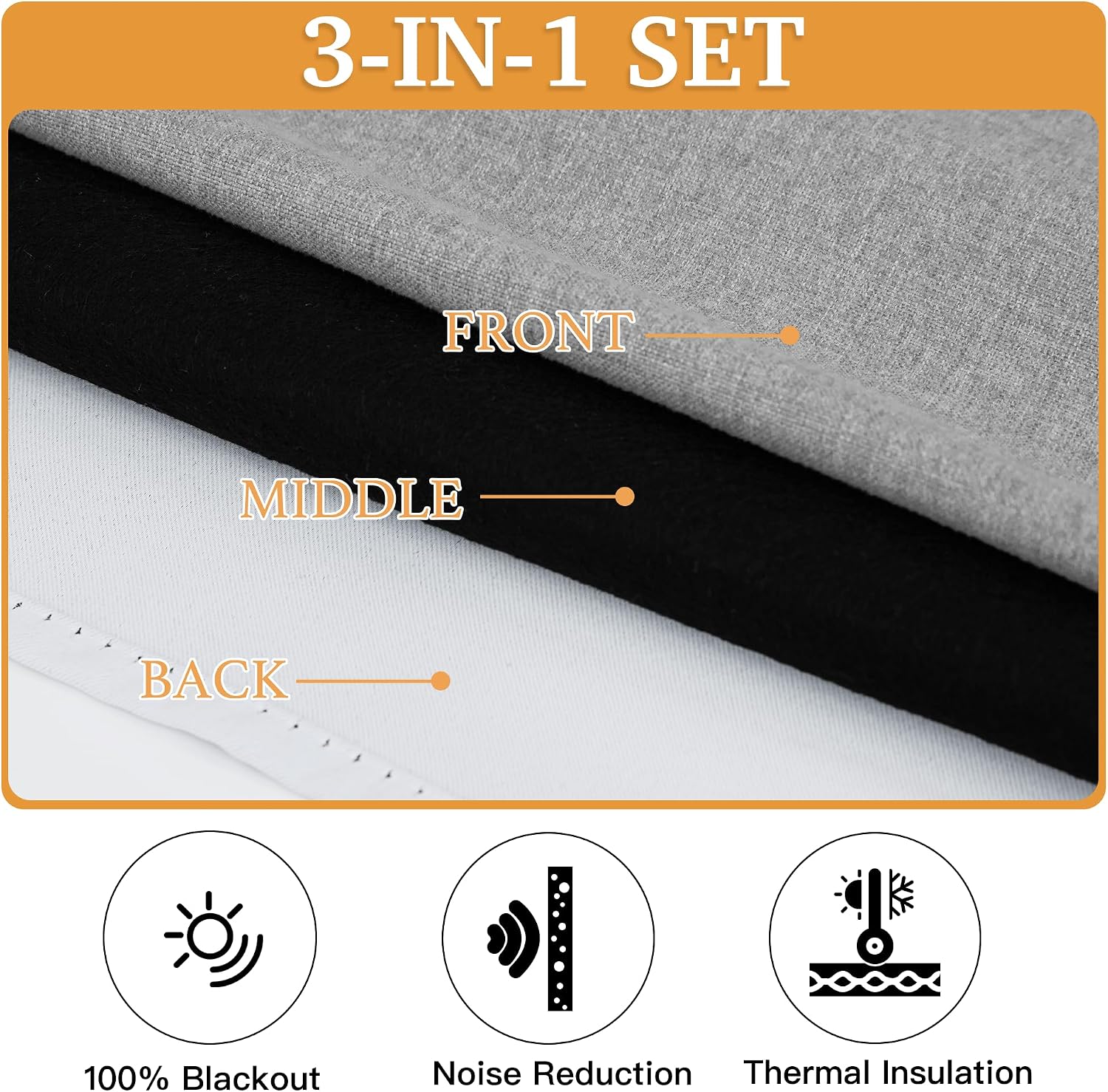 Rybhome RYB HOME 3 in 1 Soundproof - Blackout - Insulation Linen Curtains, Noise Reducing Energy Saving Curtains for Bedroom Kids Nursery S…