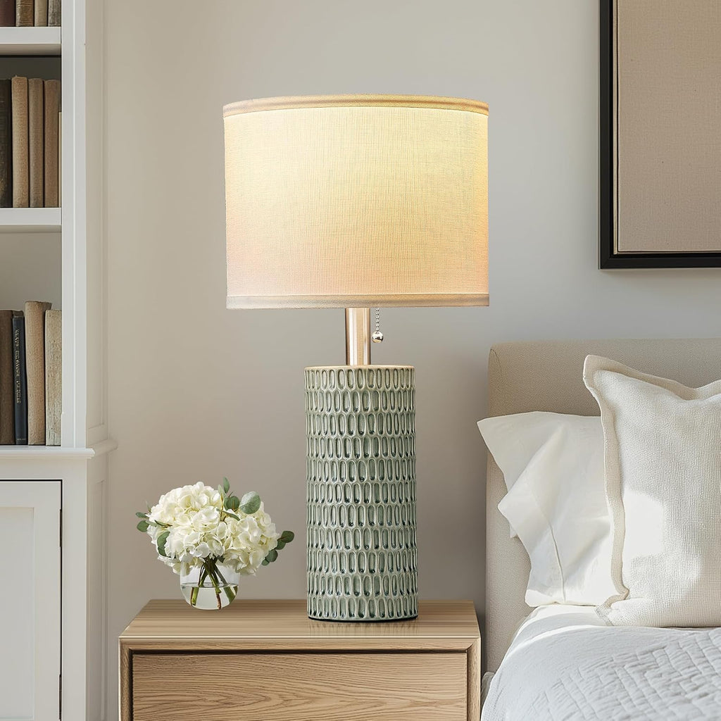 Reaketon Table Lamps for Living Room Set of 2, Ceramic Table Lamps for Bedroom, 20" Modern Lamps for Night Stands, Green