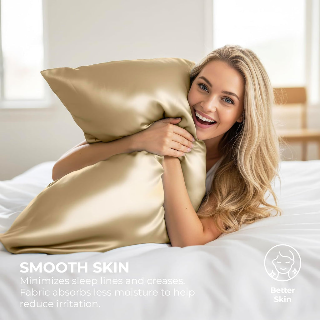 PureBedding Pure Bedding Satin Pillowcase 2 Pack - Queen Size (20"x30", Ivory) - Silky Pillow Cases for Hair and Skin - Satin Pillow Covers…