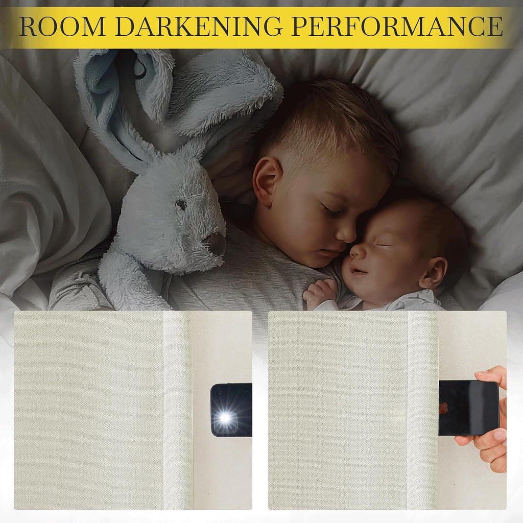 Nicetown Thick Faux Linen Bedroom Curtains 108 inches Long, Room Darkening Dual Rod Pockets & Hook Belt Thermal Curtains Noise Dampening Dr…